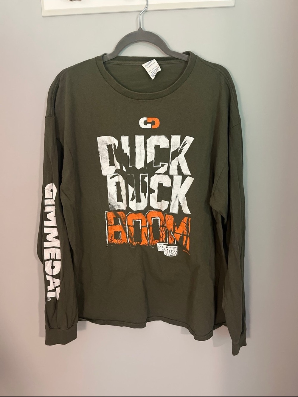 Gimmedat Olive Long Sleeve "Duck Duck Boom" Graphic Tee